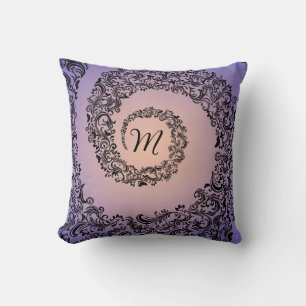 Peach and Purple Damask Monogram Cushion