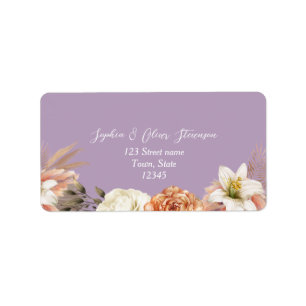 Peach and Purple Floral Wedding Address Label