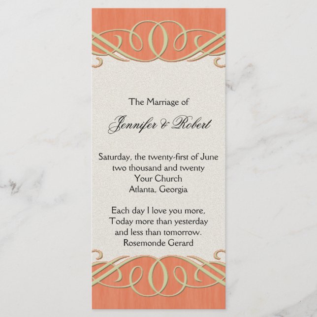 Peach and Sage Elegant Scroll Wedding Program Programme (Front)