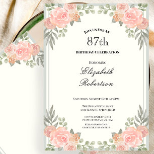 Peach and Sage Green Floral 87th Birthday Invitation