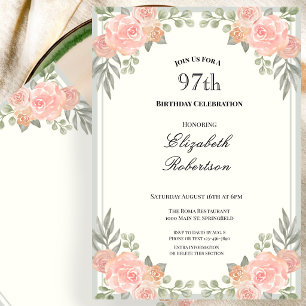 Peach and Sage Green Floral 97th Birthday Invitation