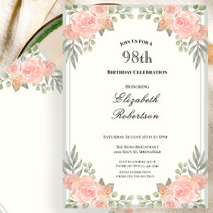 Peach and Sage Green Floral 98th Birthday Invitation