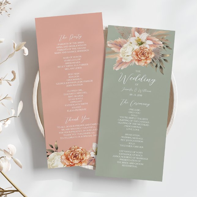 Peach and Sage Rustic Floral Wedding Ceremony Programme (Creator Uploaded)