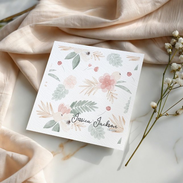 Peach and Sage Watercolor Flowers Bridal Shower Napkin (Creator Uploaded)