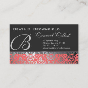 Peach and Silver Elegant Damask Pattern Business Card