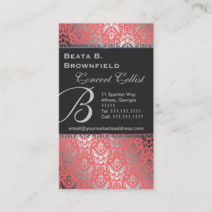 Peach and Silver Elegant Damask Pattern Business Card