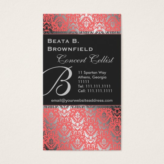 Peach and Silver Elegant Damask Pattern Business Card