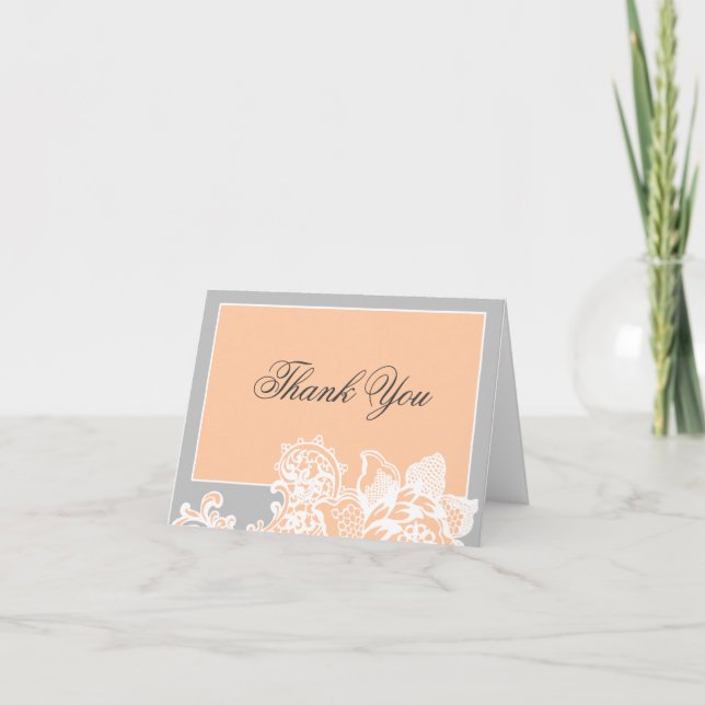 Peach and Silver Floral Scroll Thank You Card (Front)