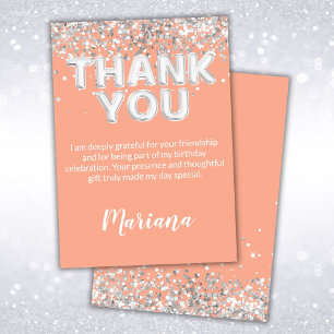 Peach and Silver Party Thank You Card