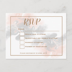 Peach and soft grey marble/Gold typography RSVP Postcard