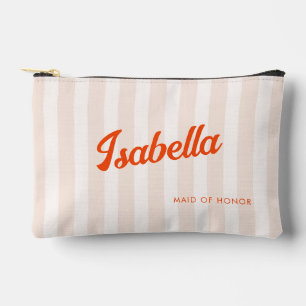 Peach and Tangerine Retro Striped Bridesmaid Gift Accessory Pouch