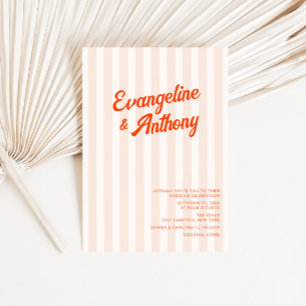 Peach and Tangerine Retro Striped Wedding  Invitation