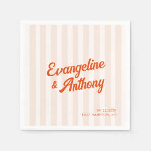 Peach and Tangerine Retro Striped Wedding Napkin