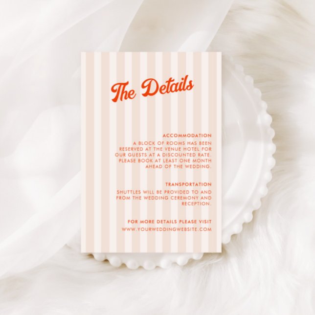 Peach and Tangerine Striped Retro Wedding Details Enclosure Card (Creator Uploaded)