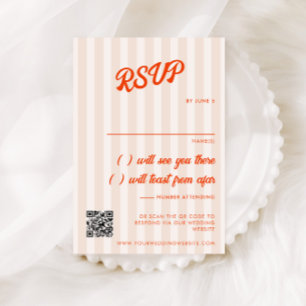 Peach and Tangerine Striped Retro Wedding RSVP Card