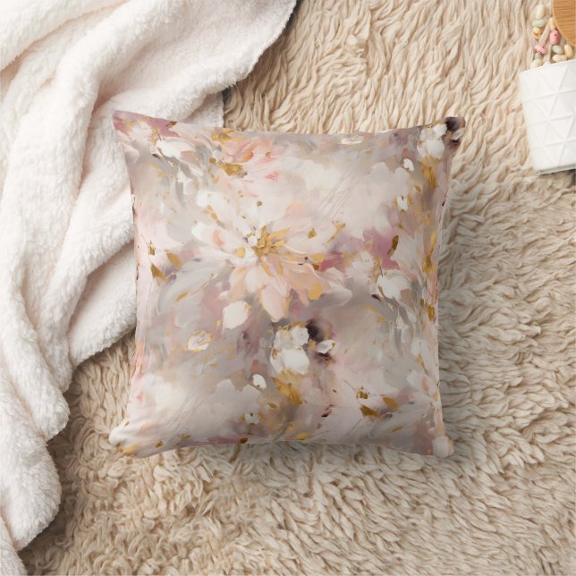 Peach and Taupe Abstract Floral  Cushion (Blanket)