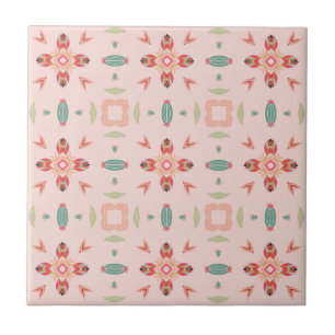 Peach and Teal Modern Floral Geometric Tile
