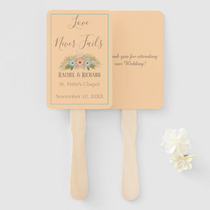 Peach and Teal Paradise Wedding Hand Fan