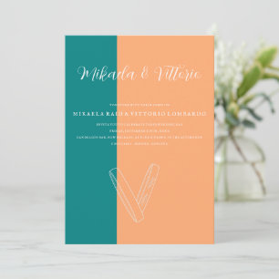 Peach and Teal wedding Invitation