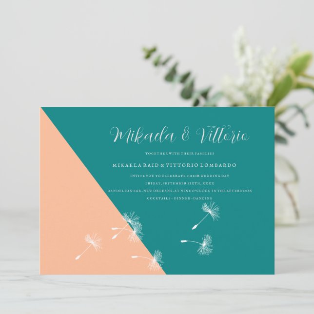 Peach and Teal  wedding Invitation (Standing Front)