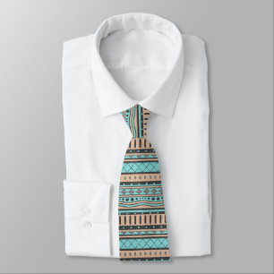 Peach And Turquoise Aztec Pattern Tie