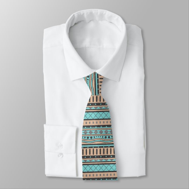 Peach And Turquoise Aztec Pattern Tie (Tied)