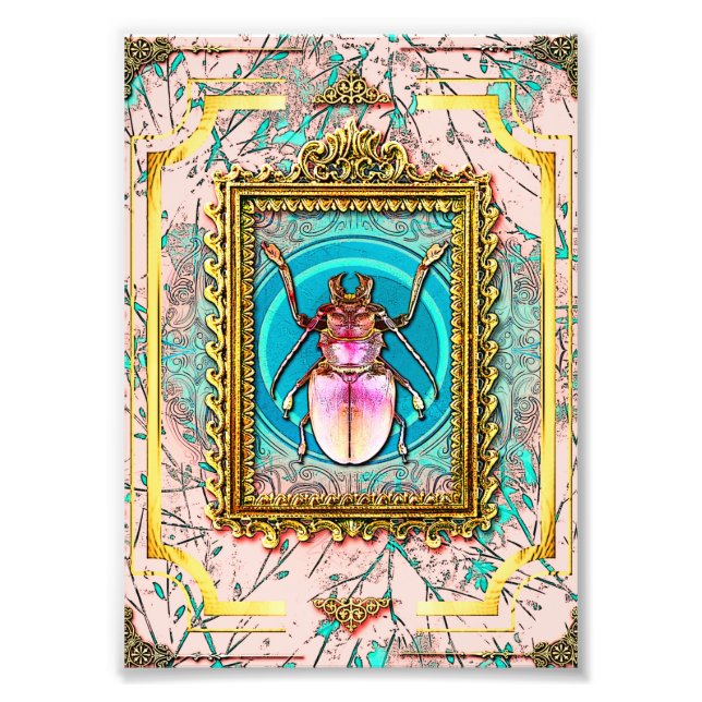Peach and Turquoise Chic Victorian Beetle Specimen Photo Print (Front)