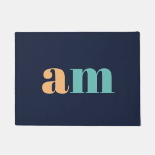 Peach and turquoise elegant monogram design doormat