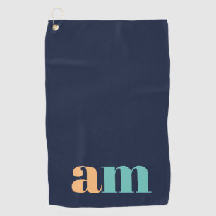 Peach and turquoise elegant monogram design golf towel