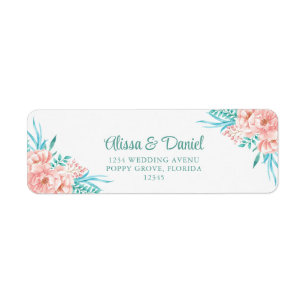 Peach and Turquoise Floral Return Address