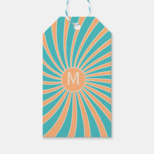 Peach and turquoise retro style sunburst design gift tags