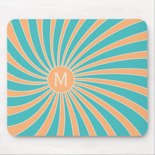 Peach and turquoise retro style sunburst design mouse mat