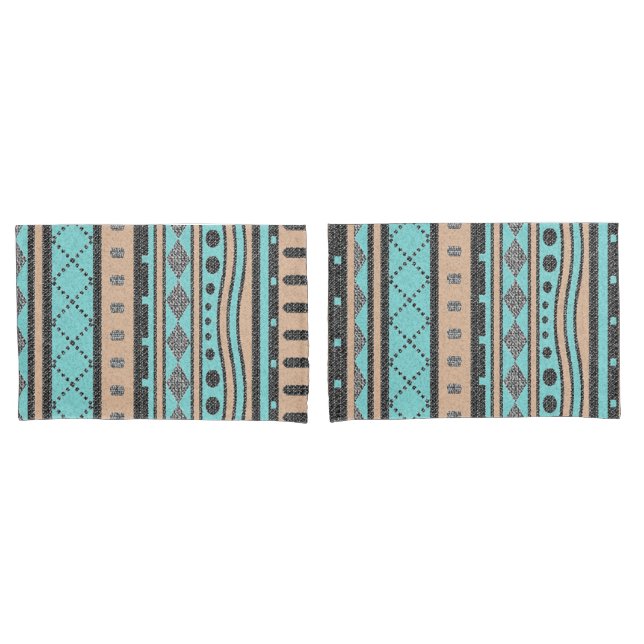 Peach And Turquoise Tribal Pattern Pillowcase (Front-Set)