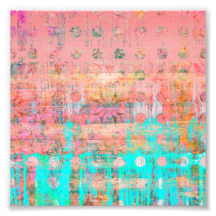 Peach and Turquoise Weathered Paint Polka Dot Photo Print