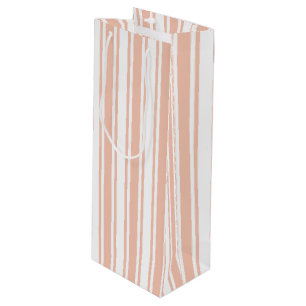 Peach and white candy stripes wine gift bag
