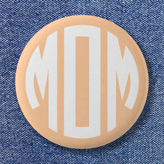 Peach and White Circle Monogram MOM 6 Cm Round Badge
