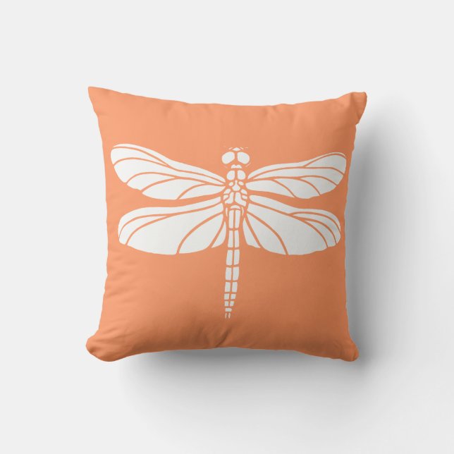 Peach and White Dragonfly Cushion (Front)