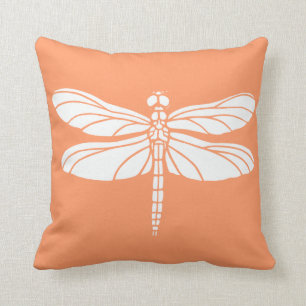 Peach and White Dragonfly Cushion