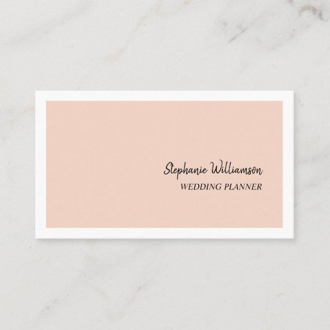 Peach and White Elegant Modern Wedding Planner Business Card (Front)