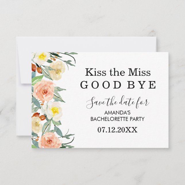Peach and White Floral Bachelorette Save the Date (Front)