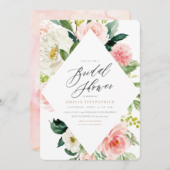 Peach and White Floral Bridal Shower Invitation (Front/Back)