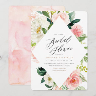 Peach and White Floral Bridal Shower Invitation