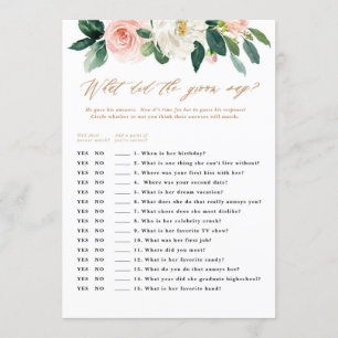 Peach and White Floral Groom Says Game Invitation