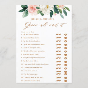 Peach and White Floral He Said, She Said Game Invitation