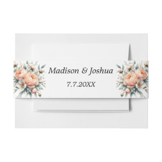 Peach and White Floral Invitation Belly Band