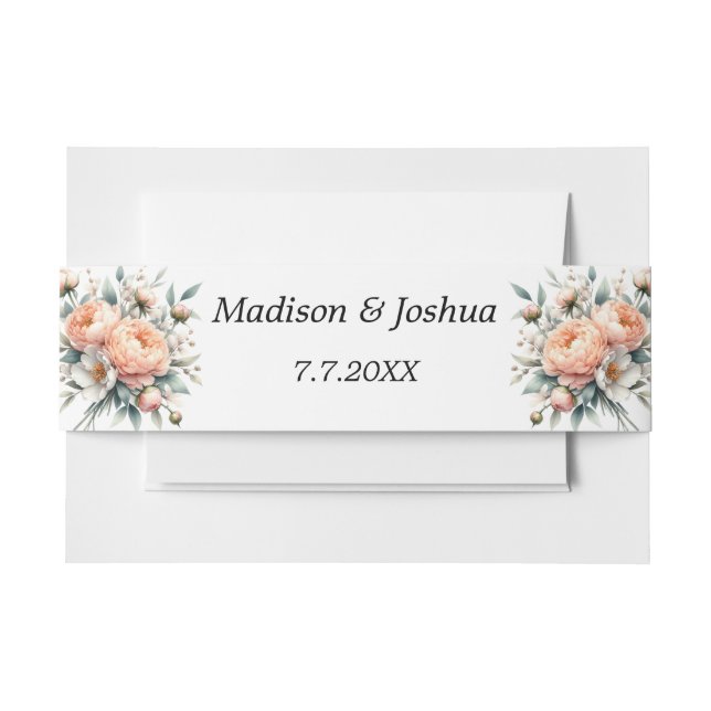 Peach and White Floral Invitation Belly Band (Front Example)