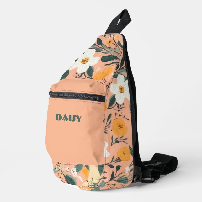 Peach and White  Floral Print Sling Bag (Right Corner)