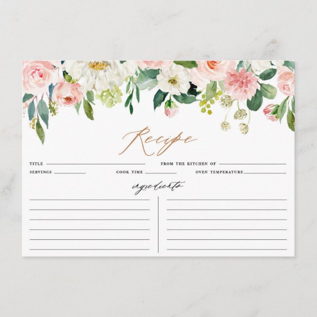 Peach and White Floral Recipe Card (Front)
