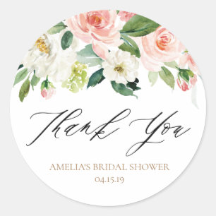 Peach and White Floral Thank You Sticker
