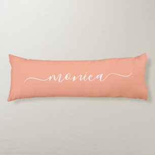 Peach and White Girly Signature Name Body Cushion